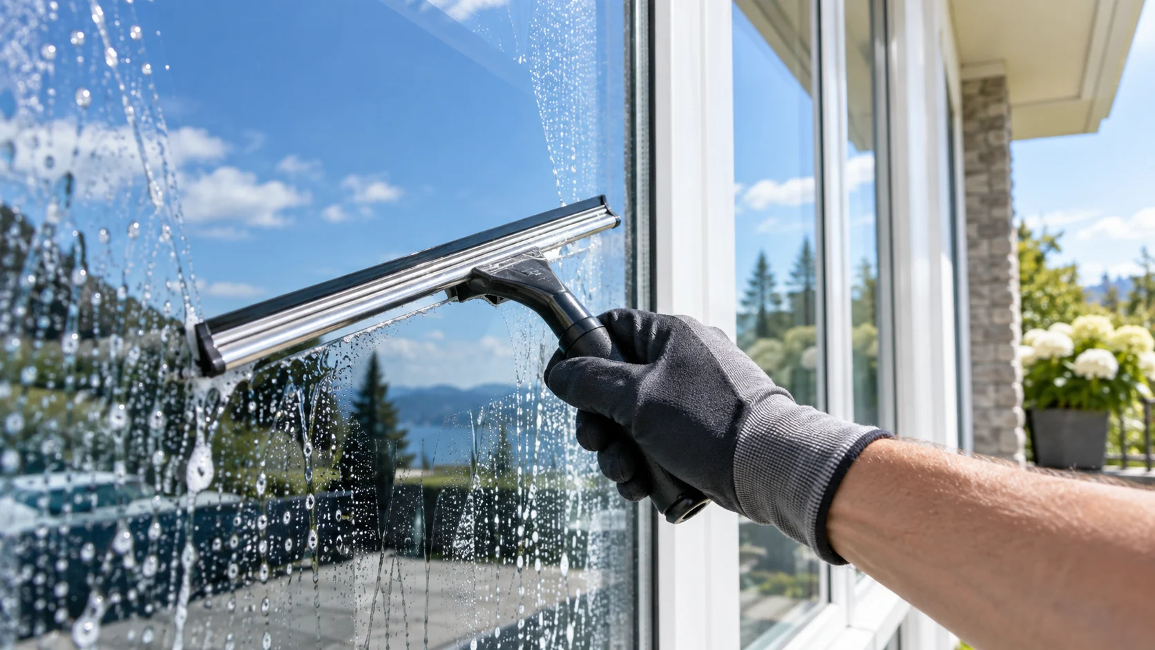 Illustration of a squeegee cleaning a residential window